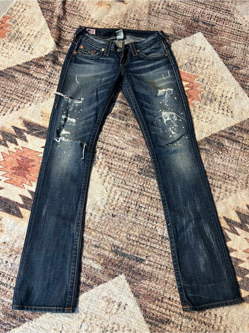 True Religion Dark Blue Distressed Boot Cut Jeans